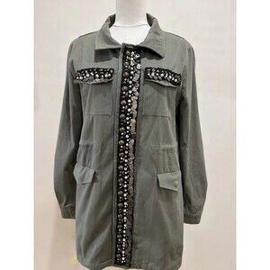 Sweet Rain Large Embellished Pearl Sequin Military Utility Jacket